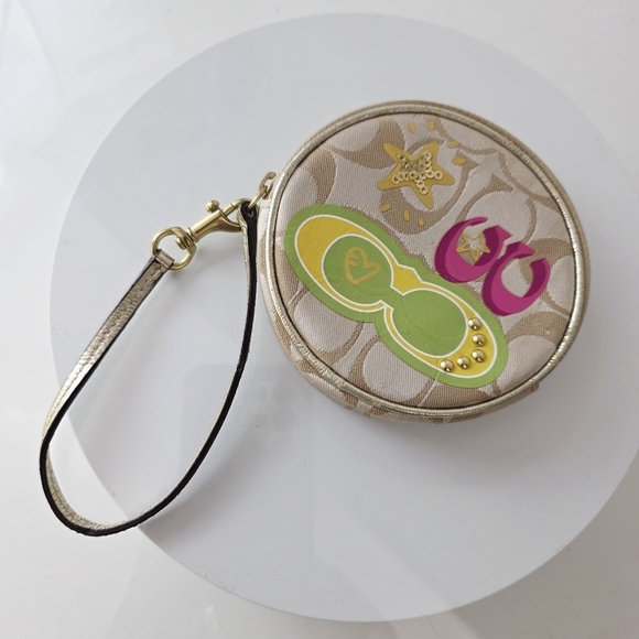 Coach Round Wristlet Key Holder Coin‎ Pouch Bag Charm